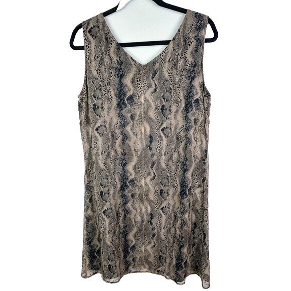 Robbie Bee Sleeveless Silk Shift Dress Python Snake Print Tan Black Neutral 10 - Picture 4 of 10